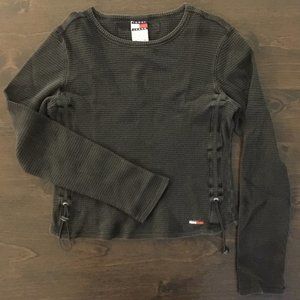 Tommy Jeans Girls Dark Gray Long Sleeve Waffle